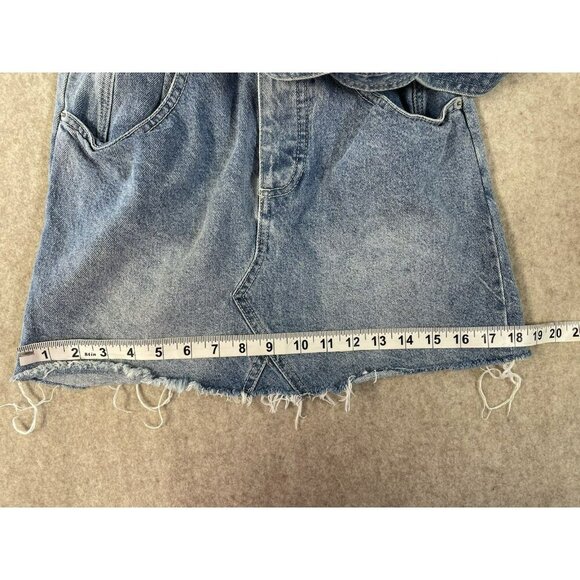 Free People We The Free Sz 25 East of Eden Belted Denim Frayed Mini Skirt - Picture 12 of 13